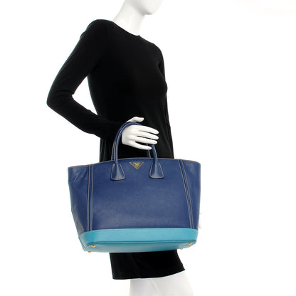 Prada Saffiano Bi-Color Tote Bleuette Turchese 2 of 12