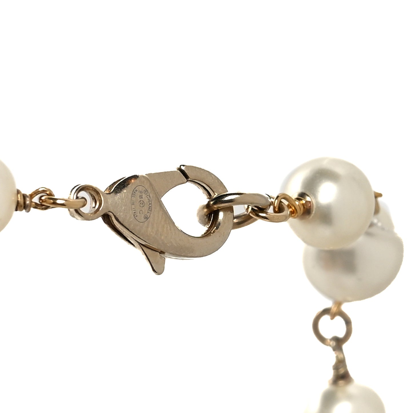 Crystal Pearl CC Long Necklace Gold