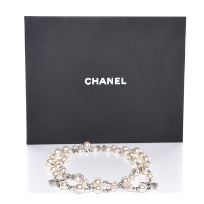 Chanel Crystal Pearl CC Long Necklace Silver 6 of 6