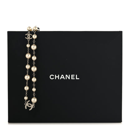 Chanel Graduated Pearl Crystal CC Long Necklace Silver 5 of 5