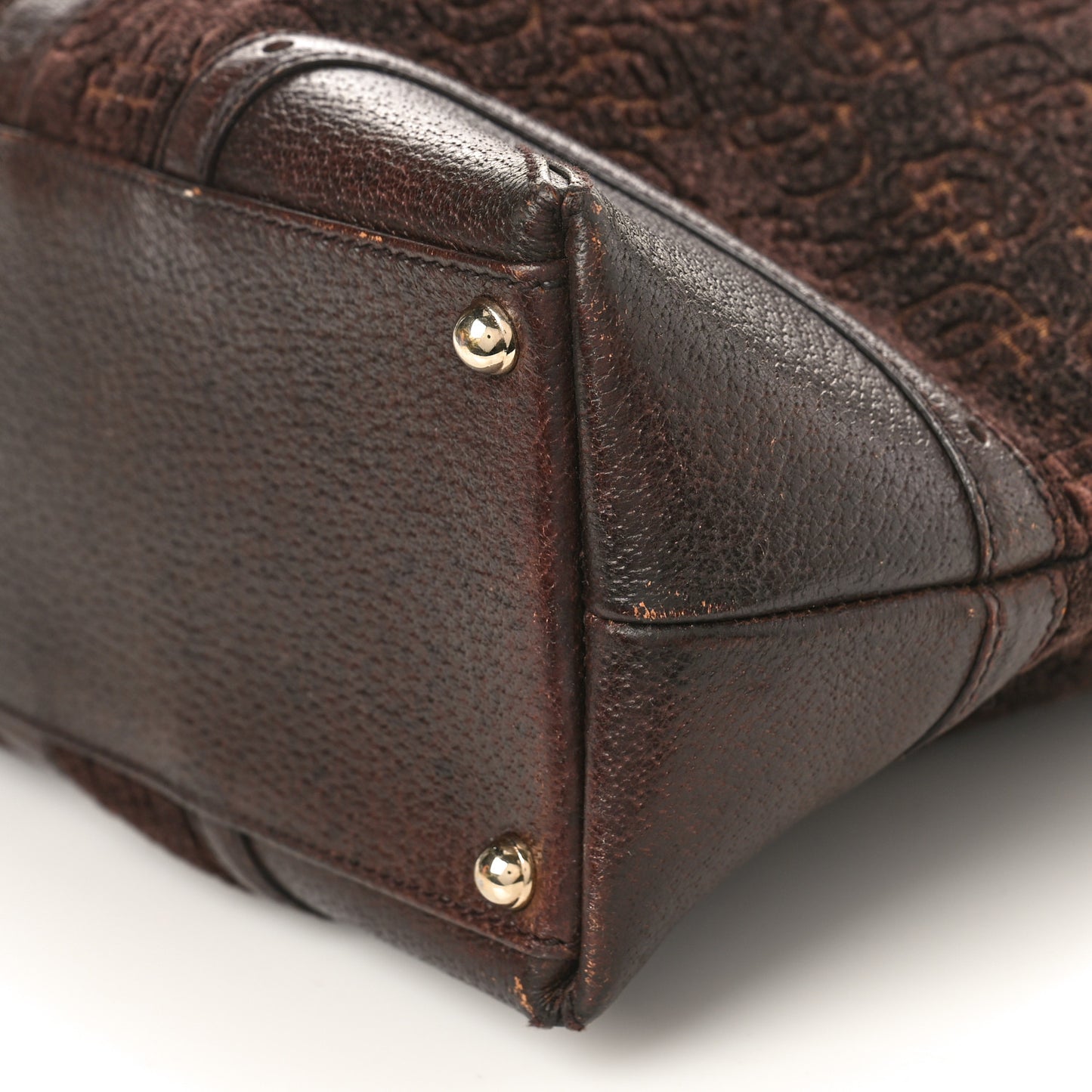 Velvet Horsebit Embossed Large Glam Shoulder Bag Brown Multicolor