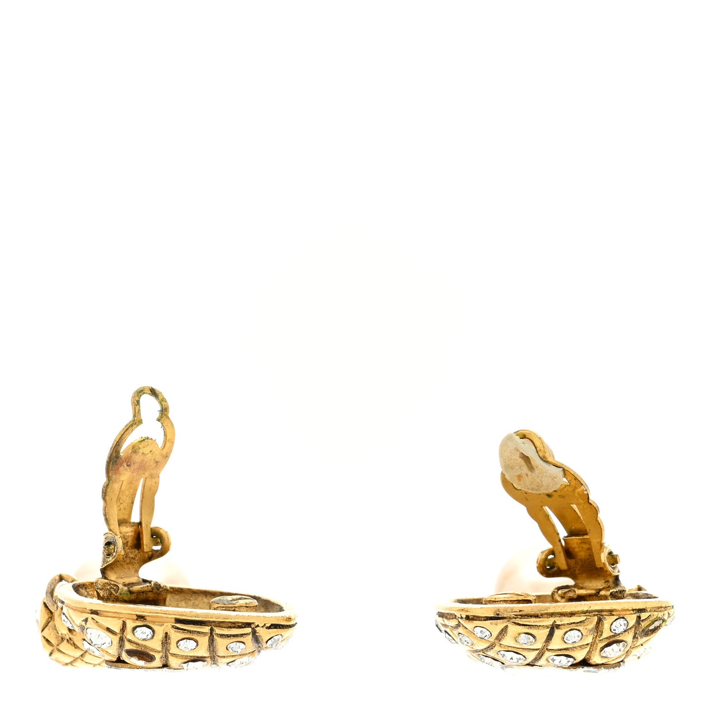 Metal Crystal Pearl Quilted Drop Clip-On Earrings Gold