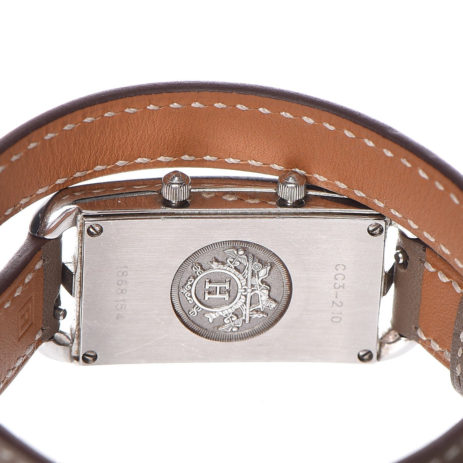Hermes Stainless Steel Swift 20mm Cape Cod Double Tour Deux Zones Quartz Watch Etoupe 6 of 9
