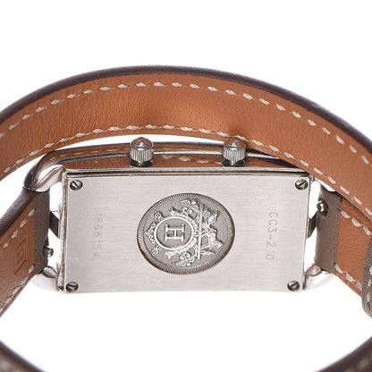 Hermes Stainless Steel Swift 20mm Cape Cod Double Tour Deux Zones Quartz Watch Etoupe 6 of 9