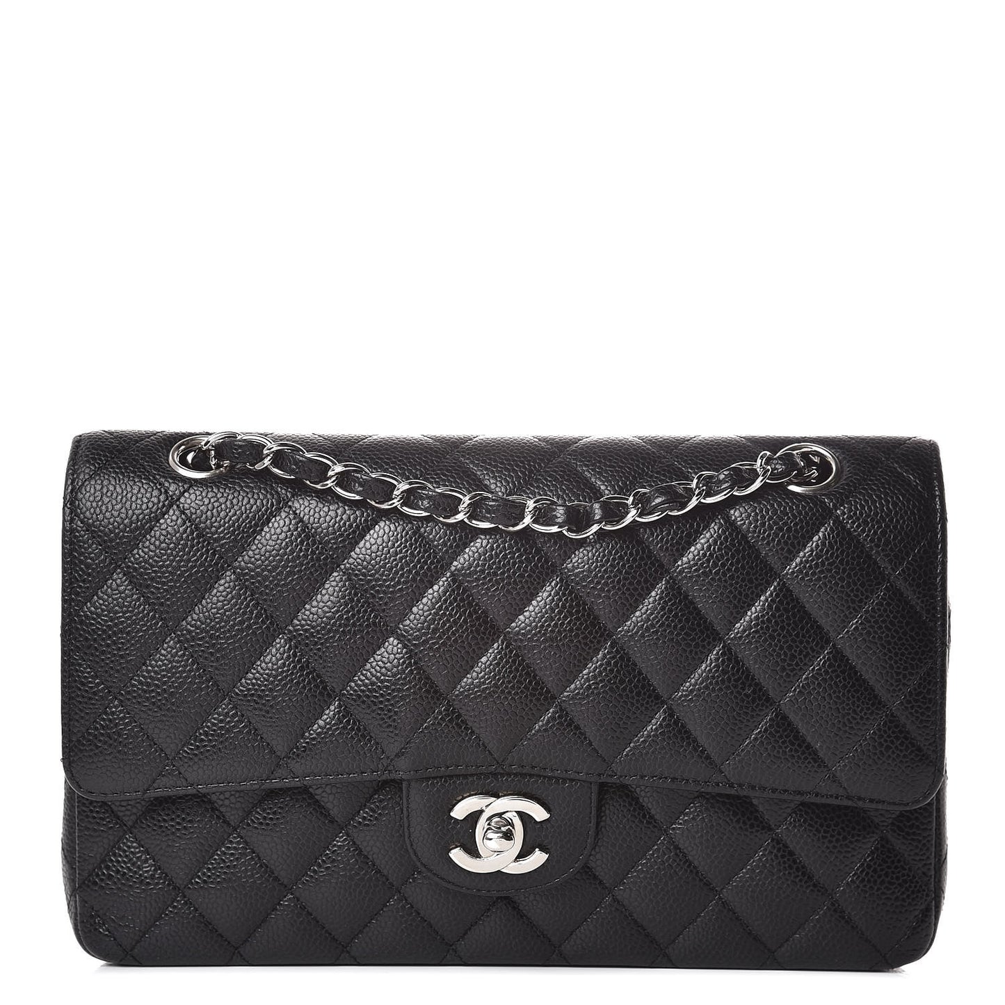 Caviar Quilted Medium Double Flap Black