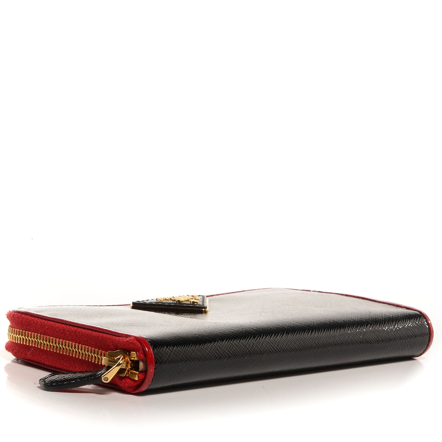 Saffiano Vernice Bi-Color Zip Around Wallet Black Rosso