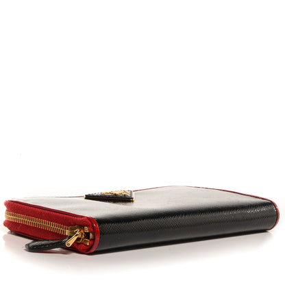 Prada Saffiano Vernice Bi-Color Zip Around Wallet Black Rosso 5 of 9