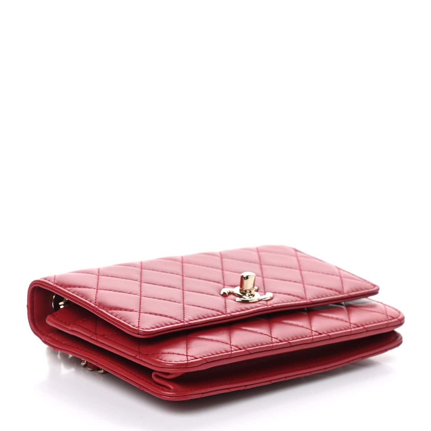 Lambskin Quilted Trendy CC Wallet On Chain WOC Red