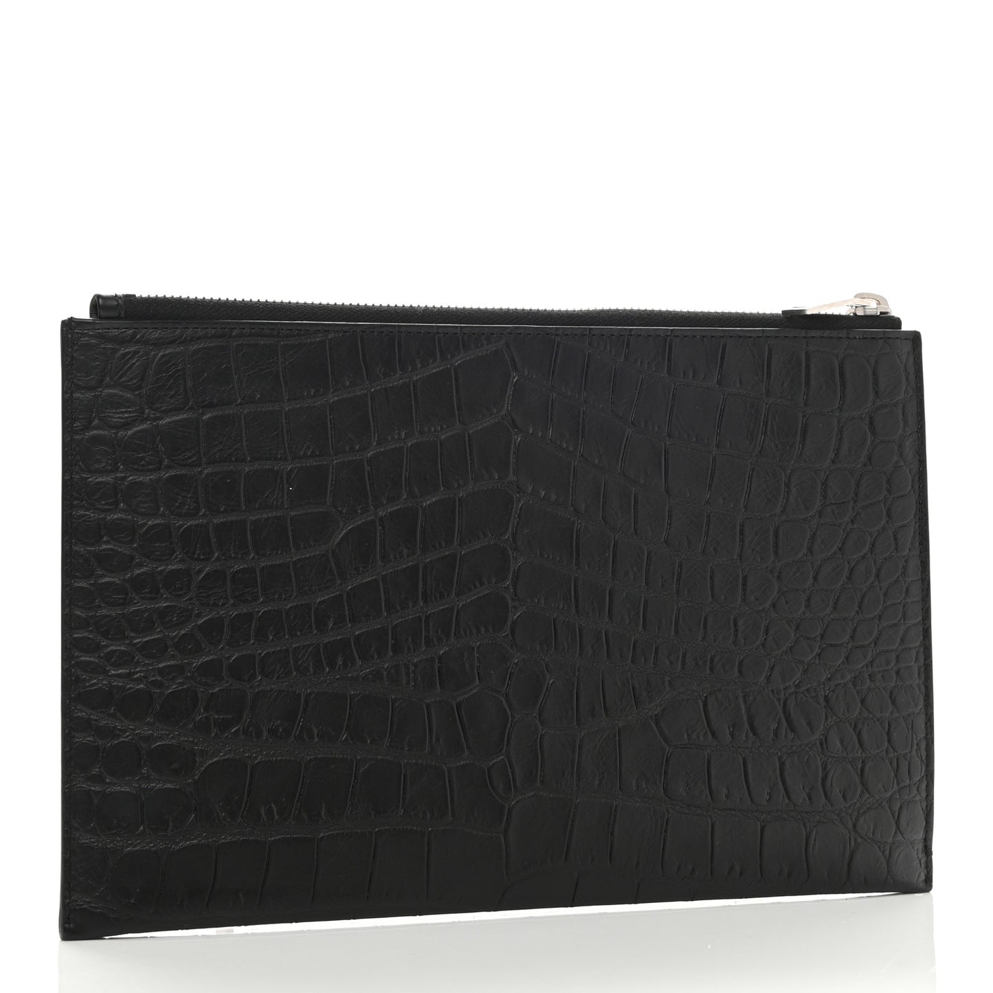 Calfskin Crocodile Embossed Zip Mini Tablet Sleeve Black