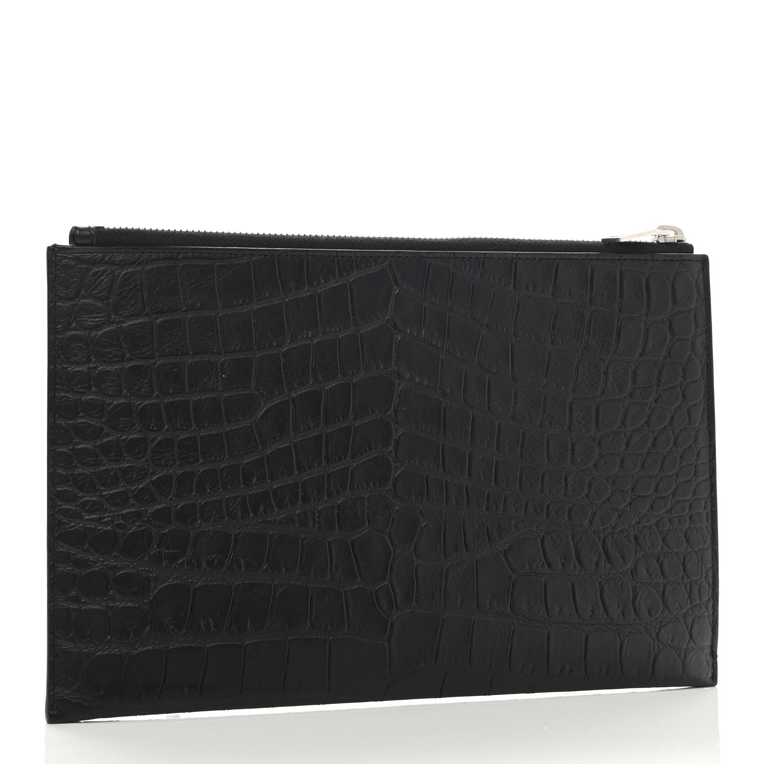 Saint Laurent Calfskin Crocodile Embossed Zip Mini Tablet Sleeve Black 3 of 8