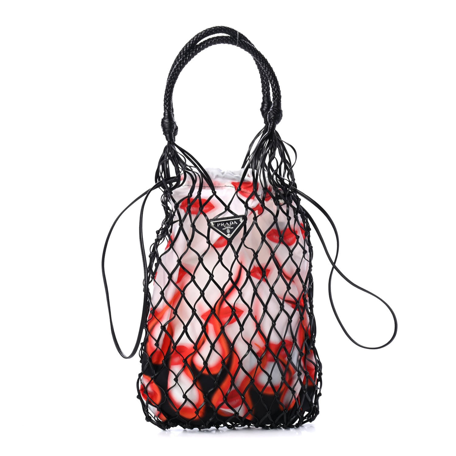 Prada Rete Tessuto Stampato Bocche Tote Black 1 of 4