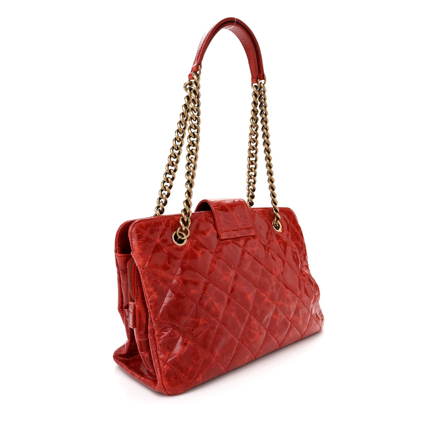 Glazed Crackled Calfskin Small Reissue Tote Red