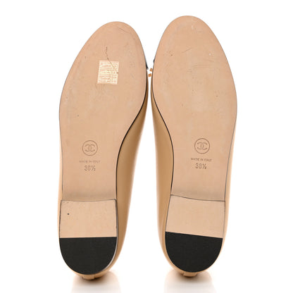 Chanel Lambskin Cap Toe CC Ballerina Flats 38.5 Beige Black 5 of 10