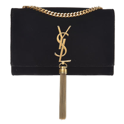 Saint Laurent Velvet Small Monogram Kate Tassel Shoulder Bag Black 1 of 7
