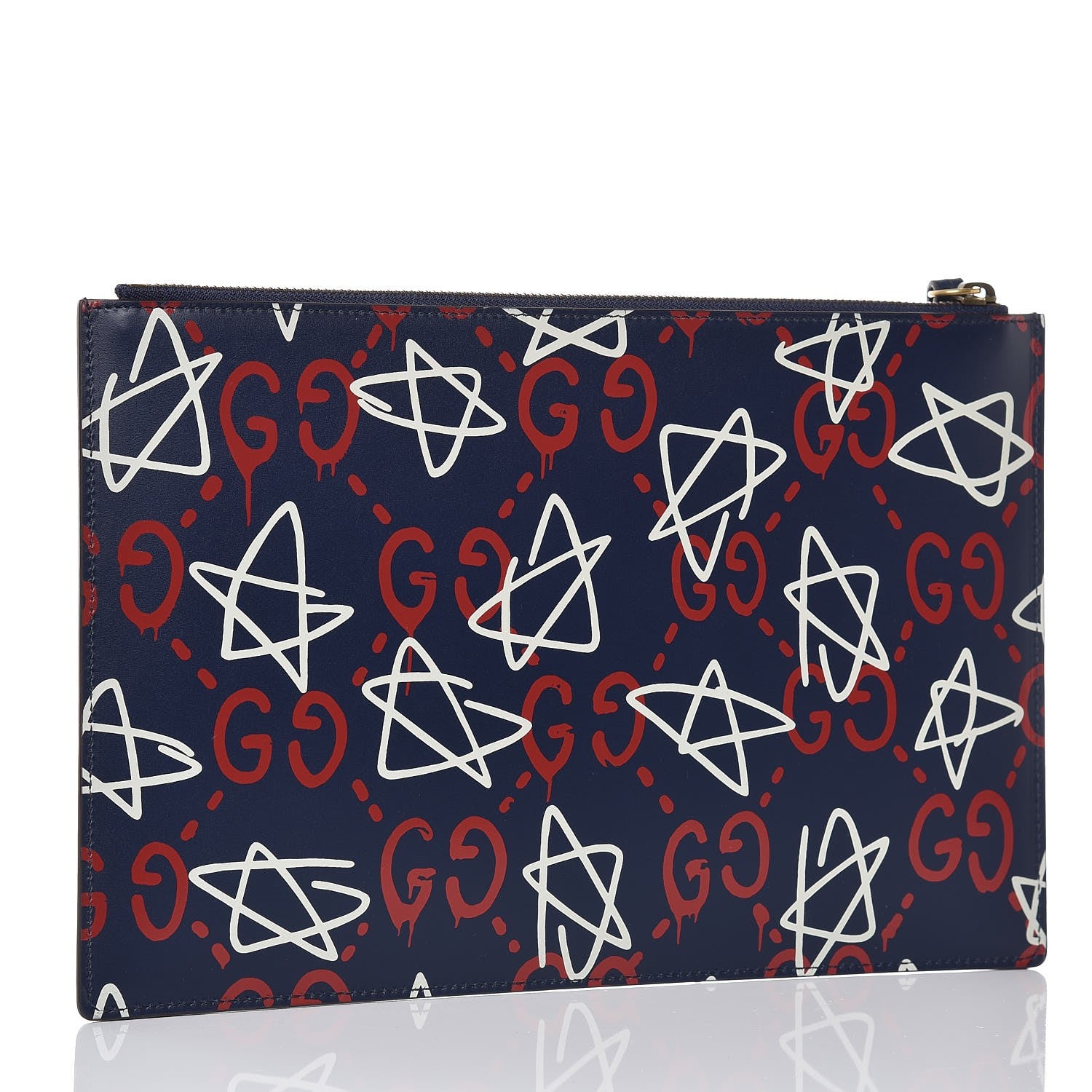 Gucci Calfskin GucciGhost Print Pouch Blue Agata Hibiscus Red 3 of 9