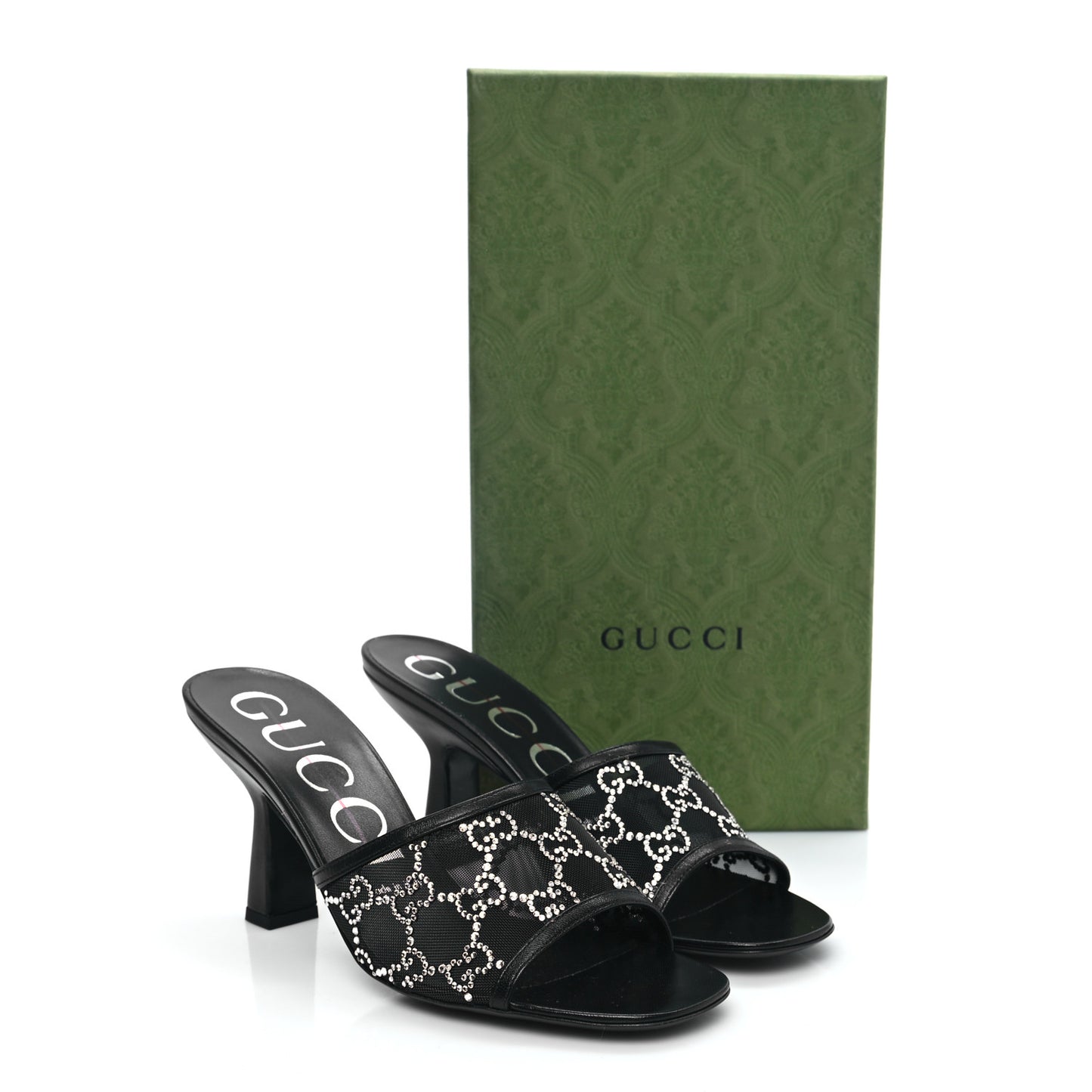 Tela Retino Nappa Crystal GG Monogram Square G 95mm Slide Sandals 39 Black