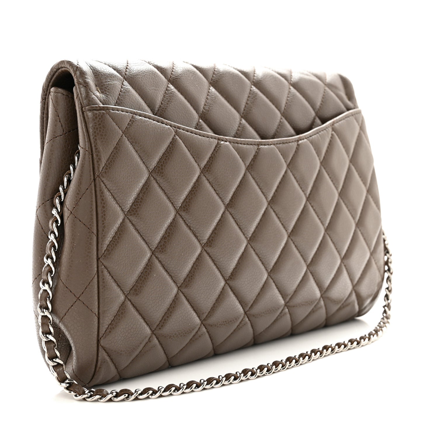 Caviar Quilted Clutch With Chain Flap Brown