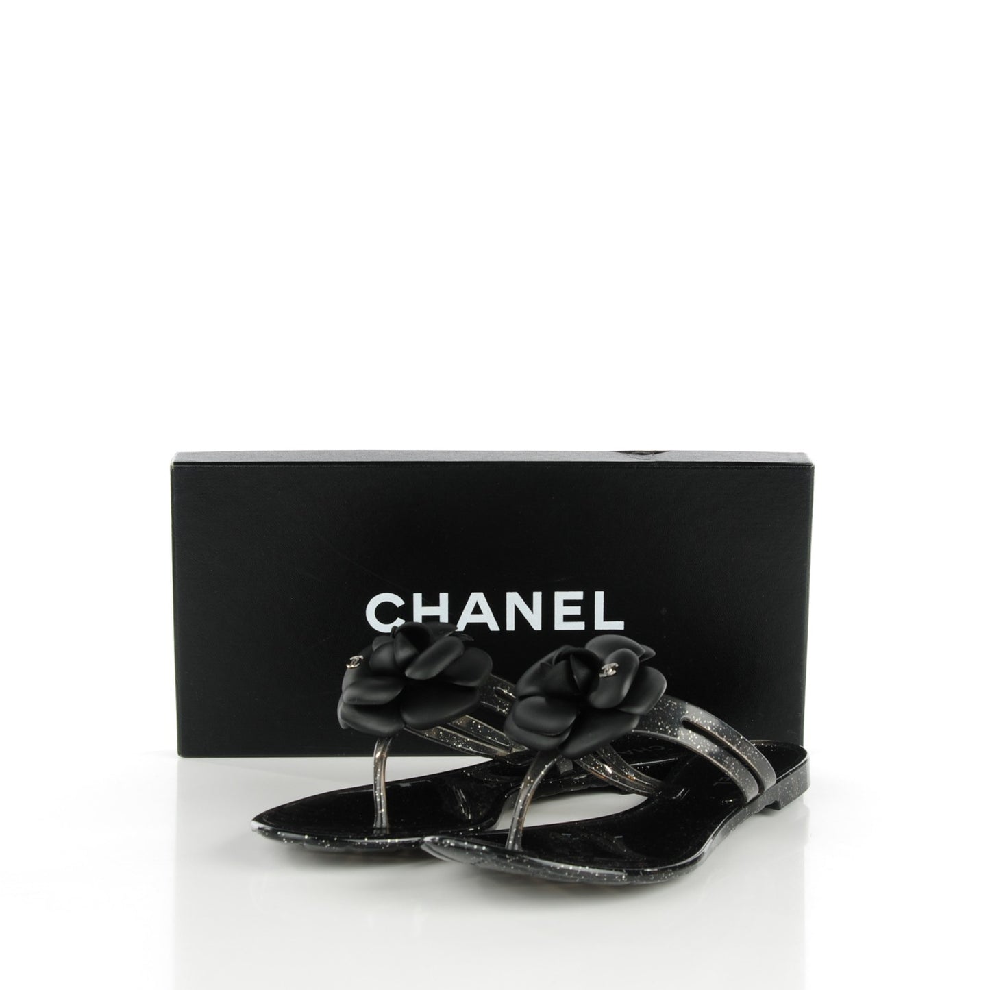 Jelly Camellia Thong Sandals 39 Black