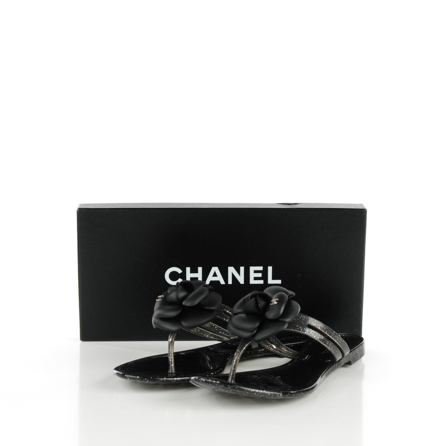Chanel Jelly Camellia Thong Sandals 39 Black 7 of 7