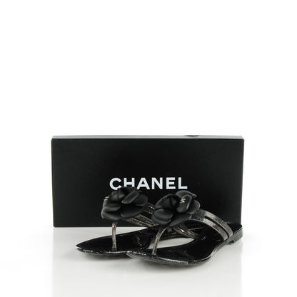 Chanel Jelly Camellia Thong Sandals 39 Black 7 of 7
