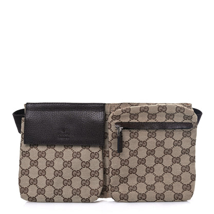 Gucci GG Monogram Double Pocket Belt Bag Dark Brown 1 of 6