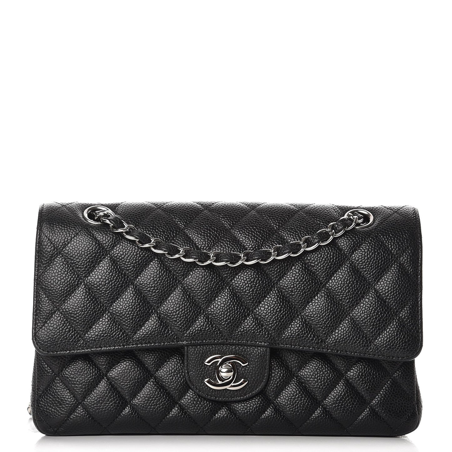 Caviar Quilted Medium Double Flap Black