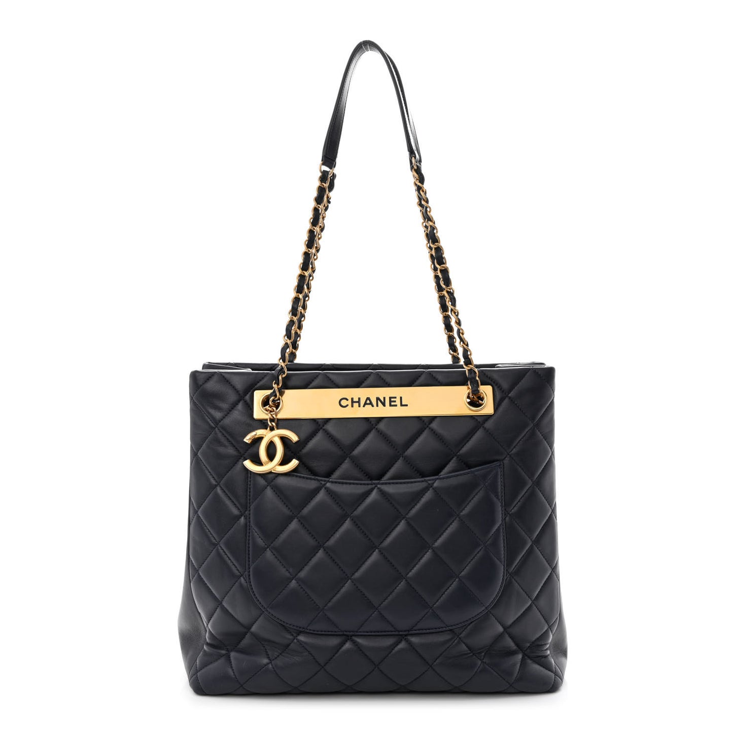 Lambskin Quilted Trendy CC Shopping Tote Navy