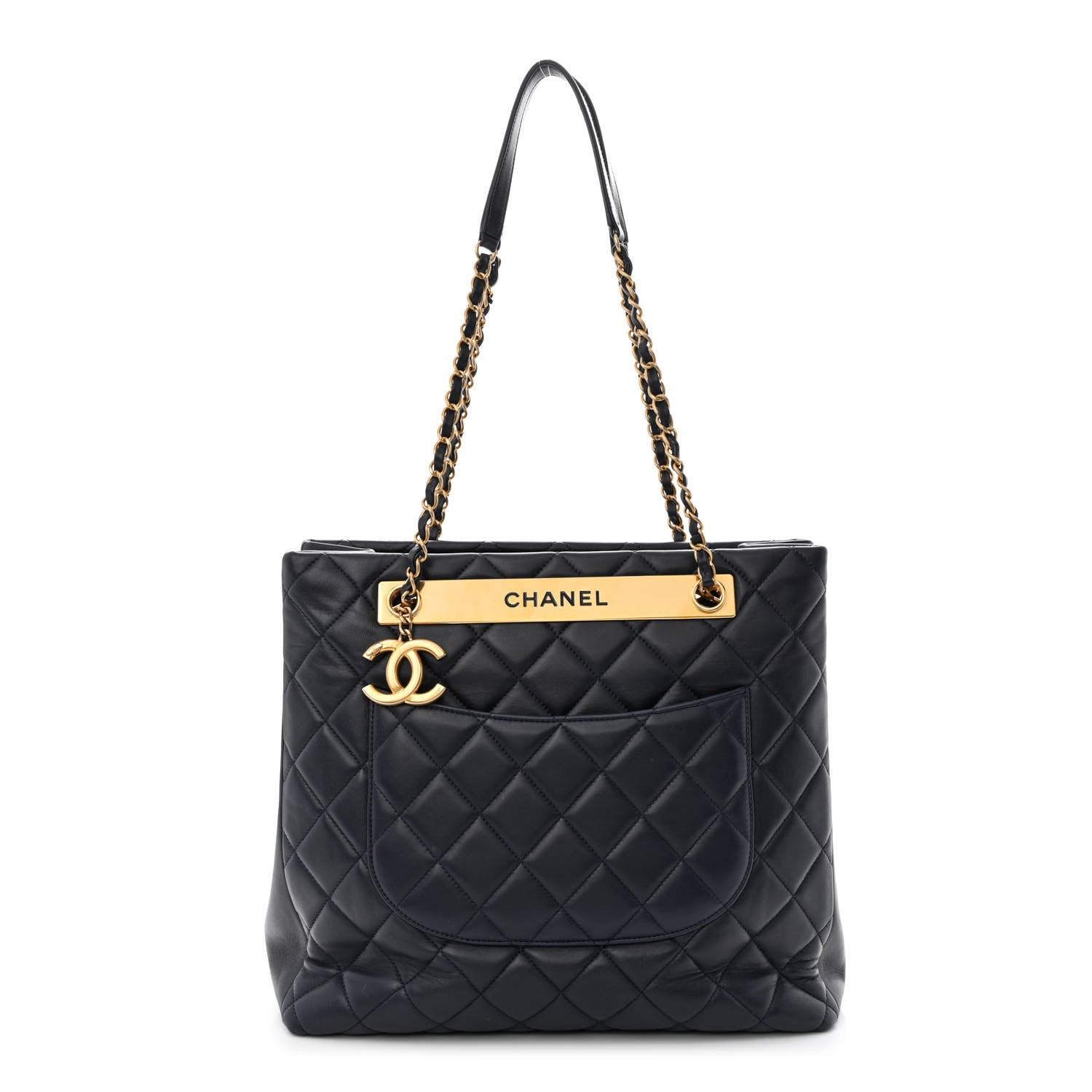 Chanel Lambskin Quilted Trendy CC Shopping Tote Navy 1 of 10