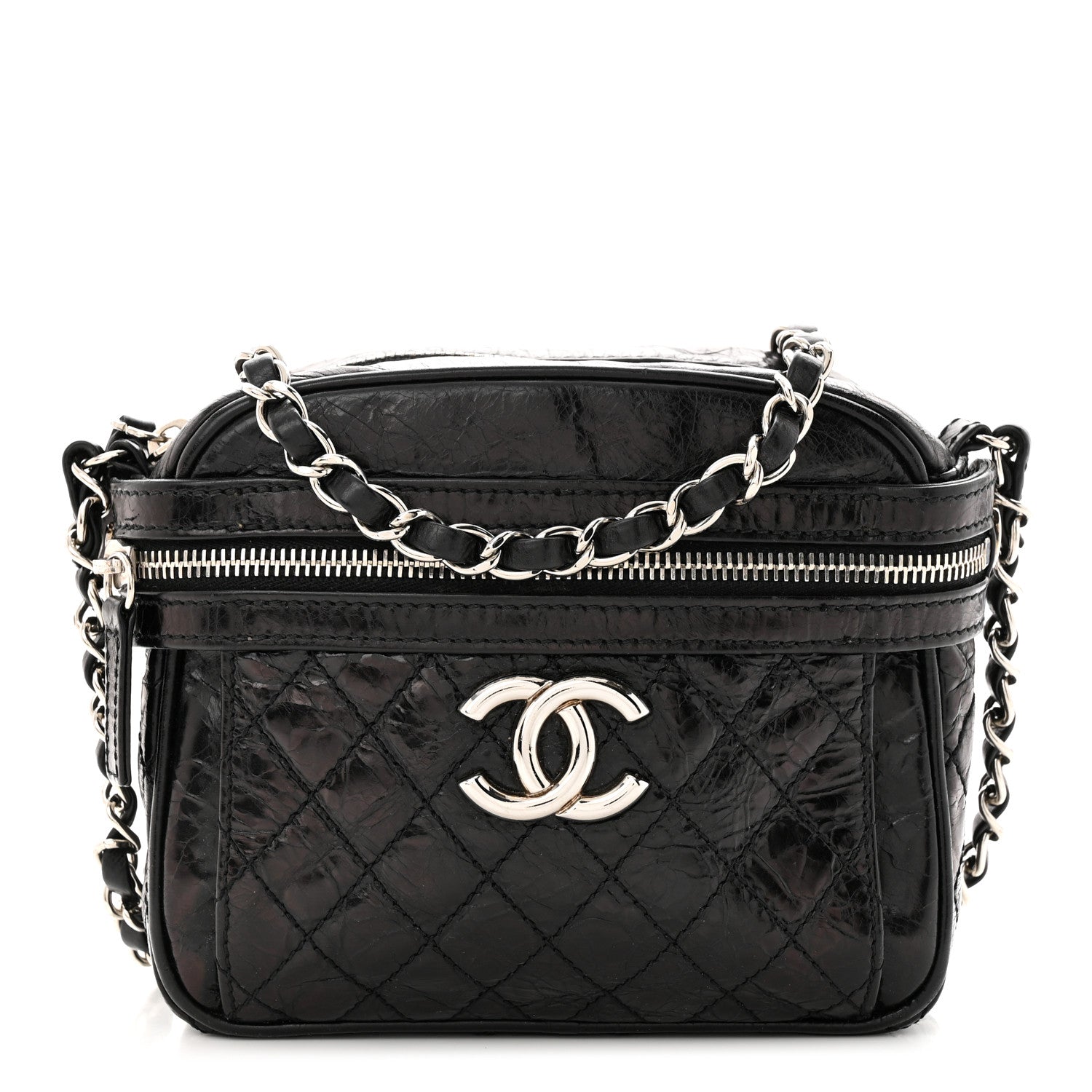 Chanel Glazed Crackled Calfskin Quilted CC Crossbody Black 1 of 10