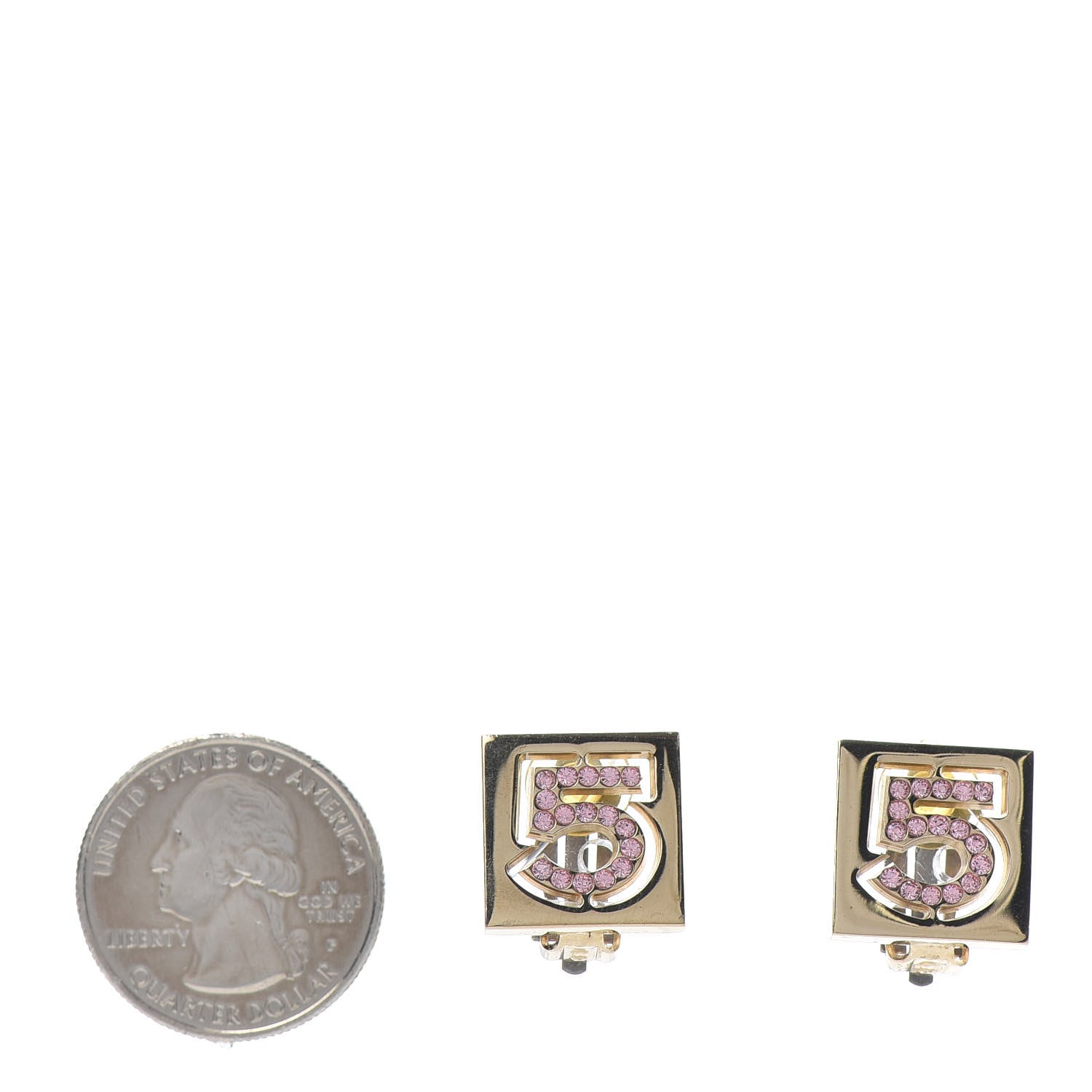 Chanel Crystal No 5 Clip on Earrings Gold Pink 2 of 3
