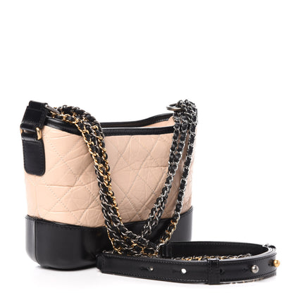 Chanel Aged Calfskin Quilted Small Gabrielle Hobo Beige Black 3 of 11