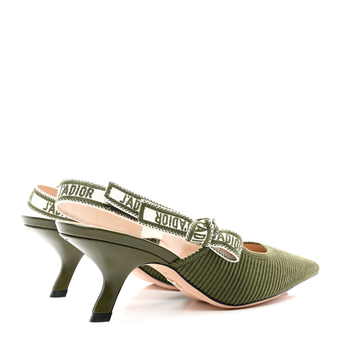 Cotton Ribbon Embroidered J Adior Slingback 65mm Pumps 36.5 Kaki