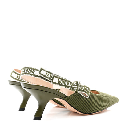 Christian Dior Cotton Ribbon Embroidered J Adior Slingback 65mm Pumps 36.5 Kaki 4 of 9