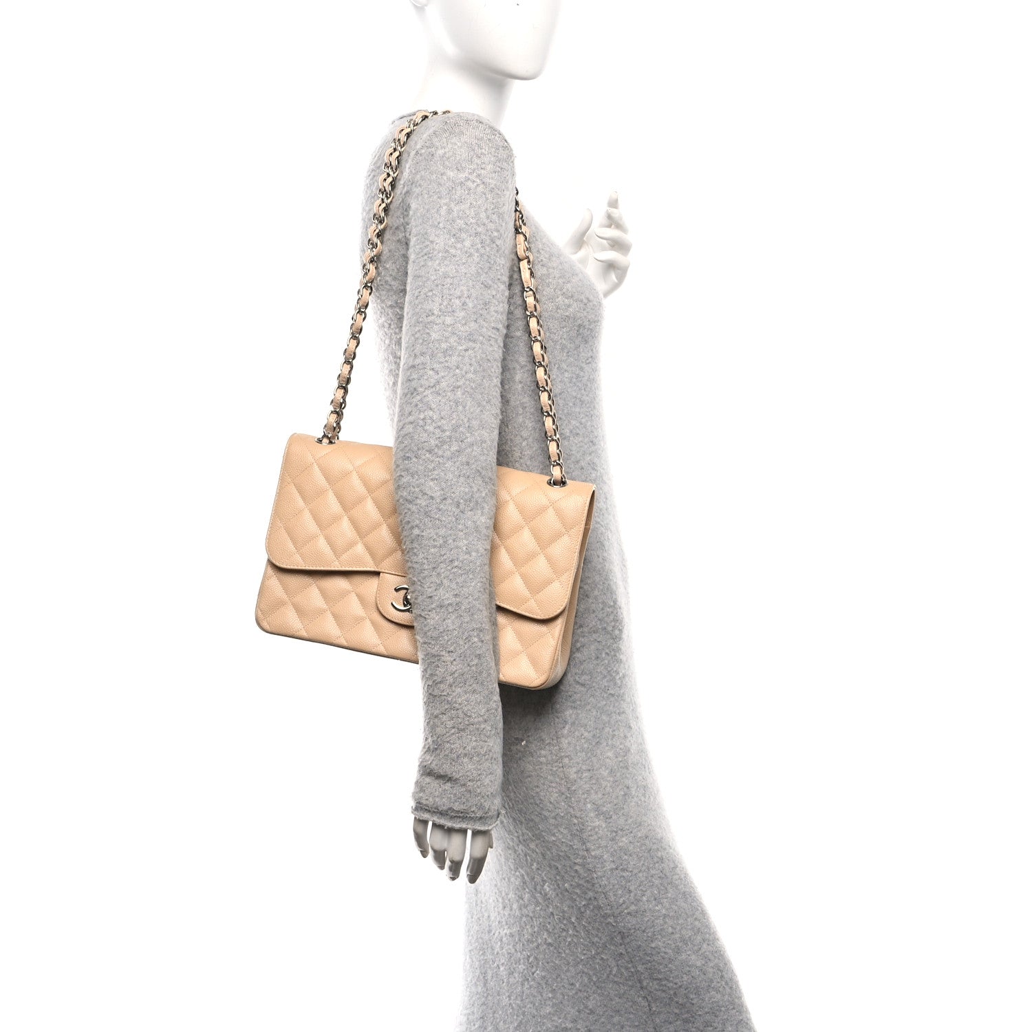 Chanel Caviar Quilted Jumbo Double Flap Beige 2 of 12