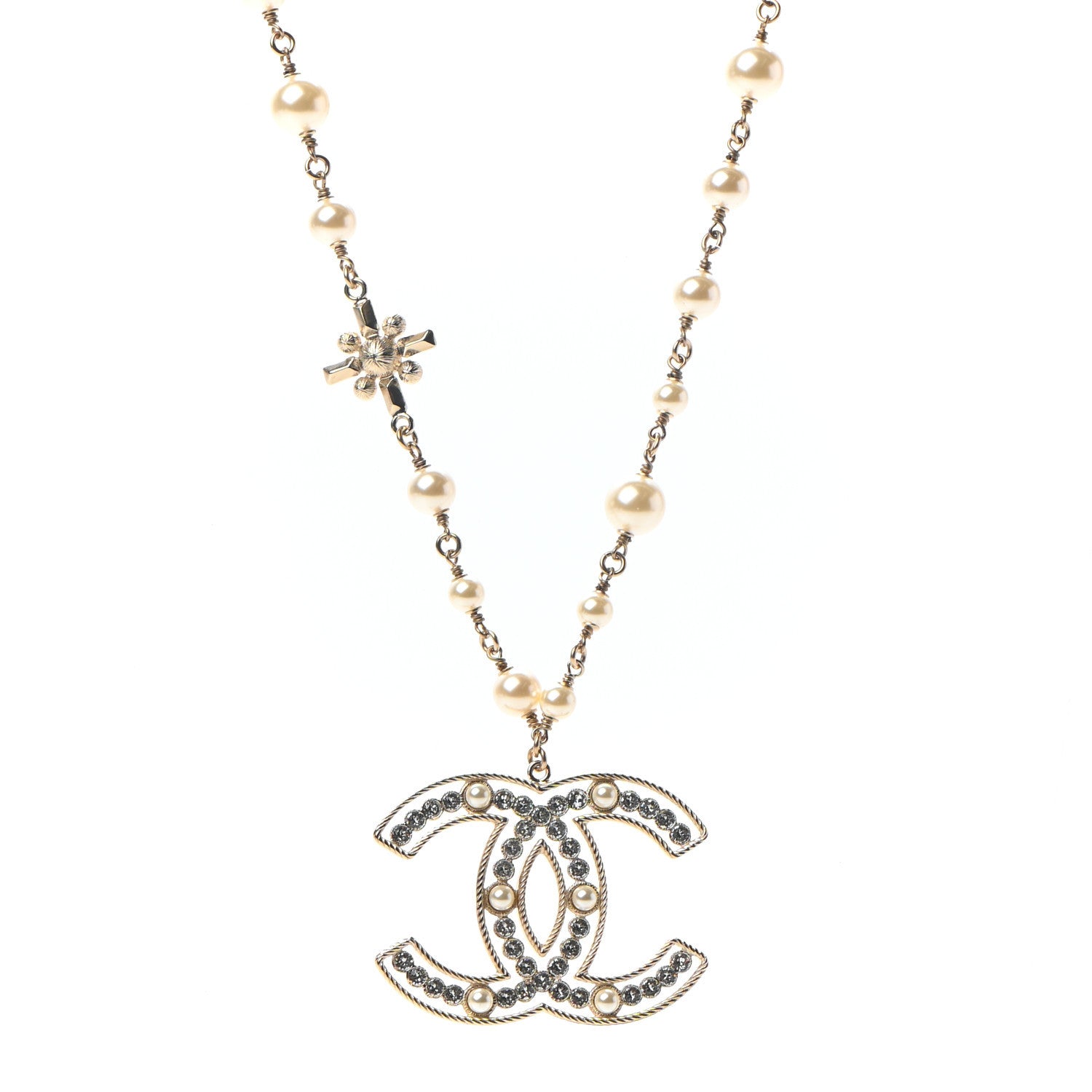 Chanel Pearl Crystal Sparkling Pearls CC Necklace Gold 1 of 6