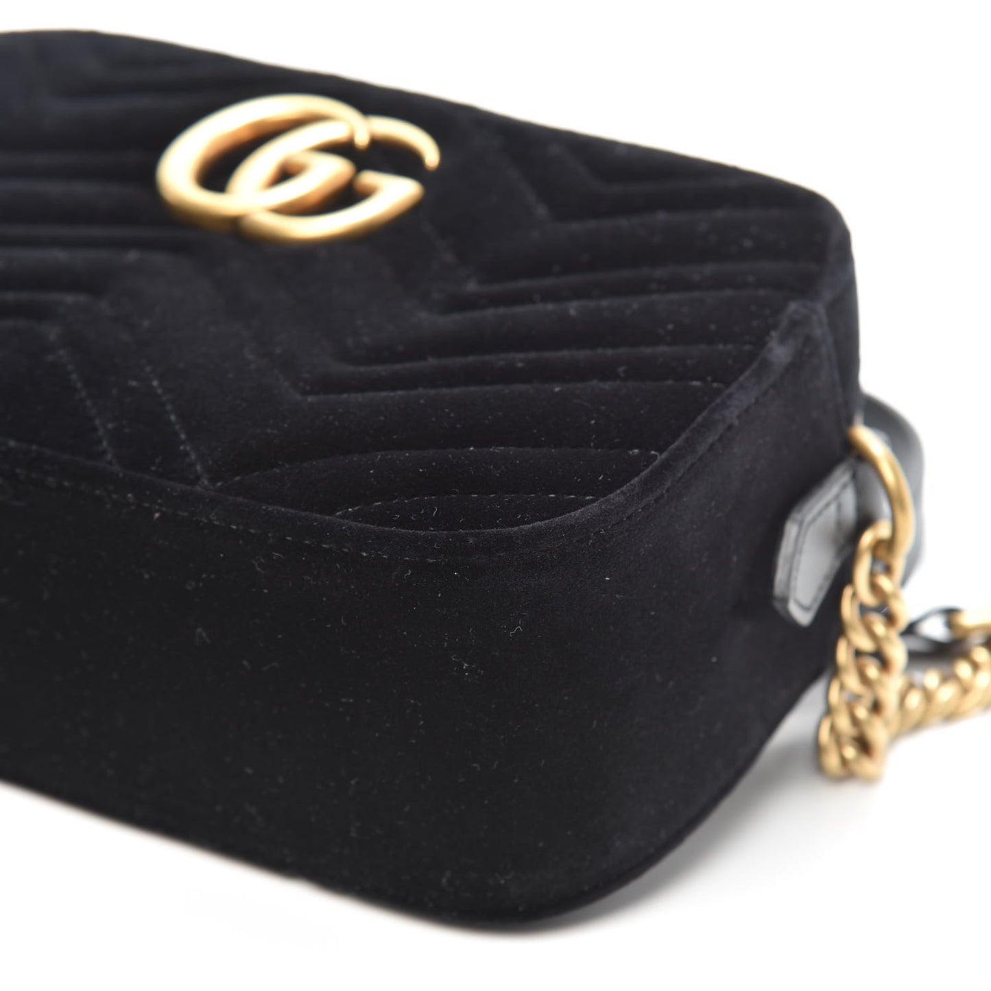 Velvet Matelasse Small GG Marmont Chain Shoulder Bag Black