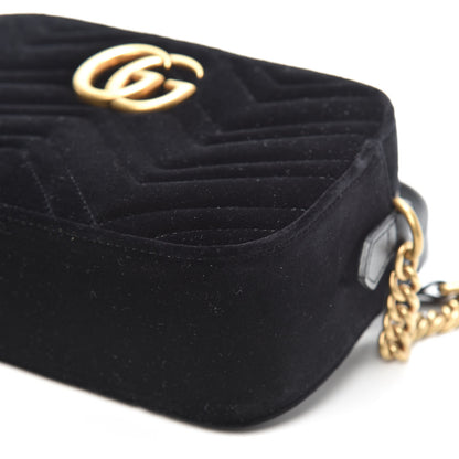 Gucci Velvet Matelasse Small GG Marmont Chain Shoulder Bag Black 9 of 9