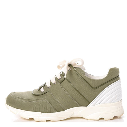 Chanel Canvas CC Sneakers 39.5 Khaki 1 of 17