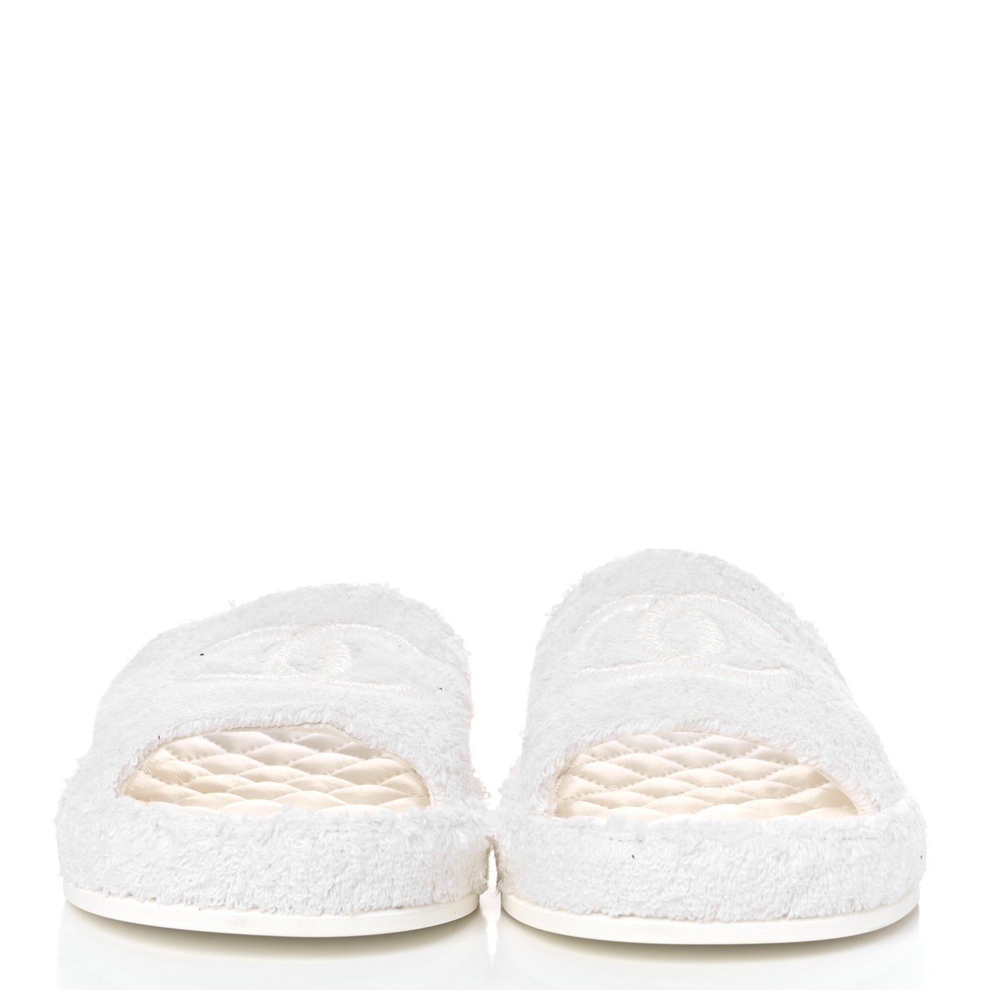 Patent Fabric CC Flat Slide Sandals 40 White