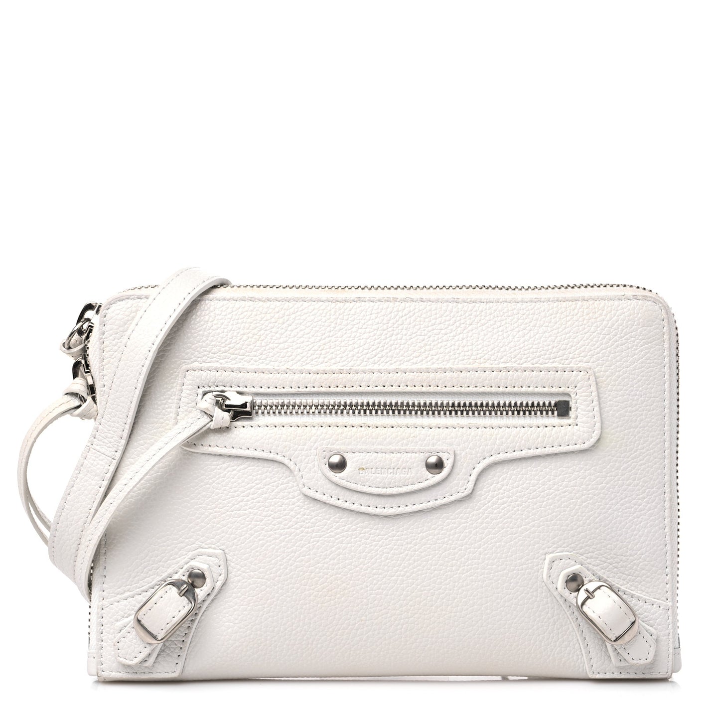 Grained Calfskin Classic Silver Hardware Reporter Crossbody White