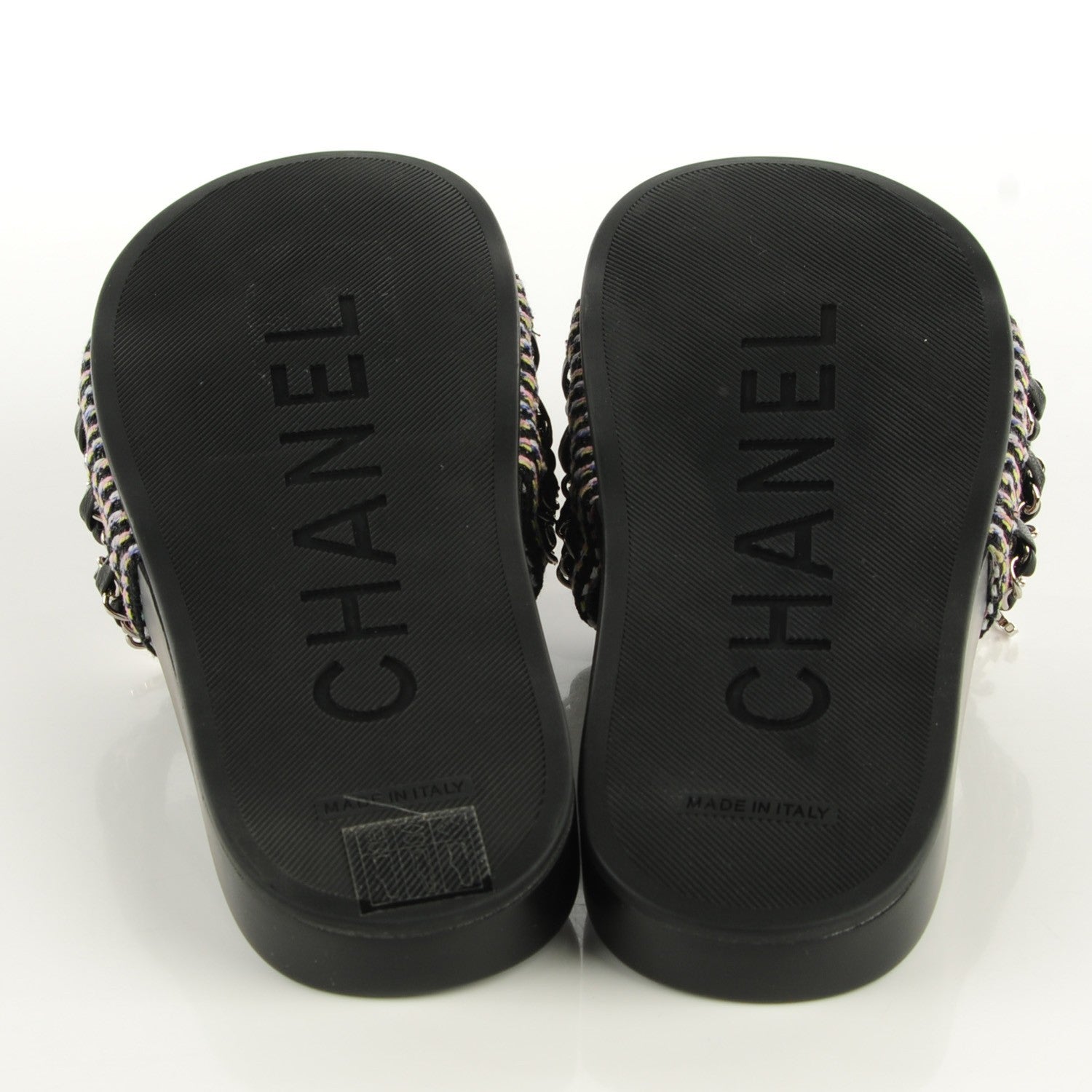 Chanel Tweed Lambskin Chain Flat Mules 37 Black Multicolor 4 of 8