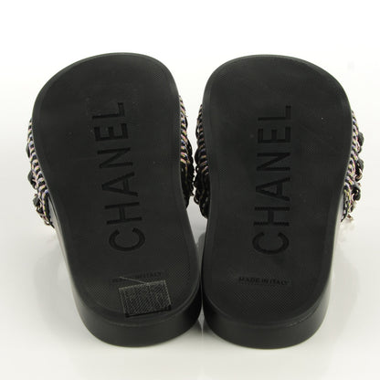 Chanel Tweed Lambskin Chain Flat Mules 37 Black Multicolor 4 of 8