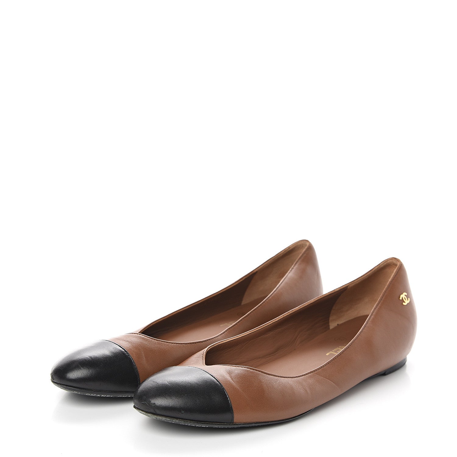 Chanel Lambskin Cap Toe Ballerina Flats 40.5 Camel Black 3 of 9