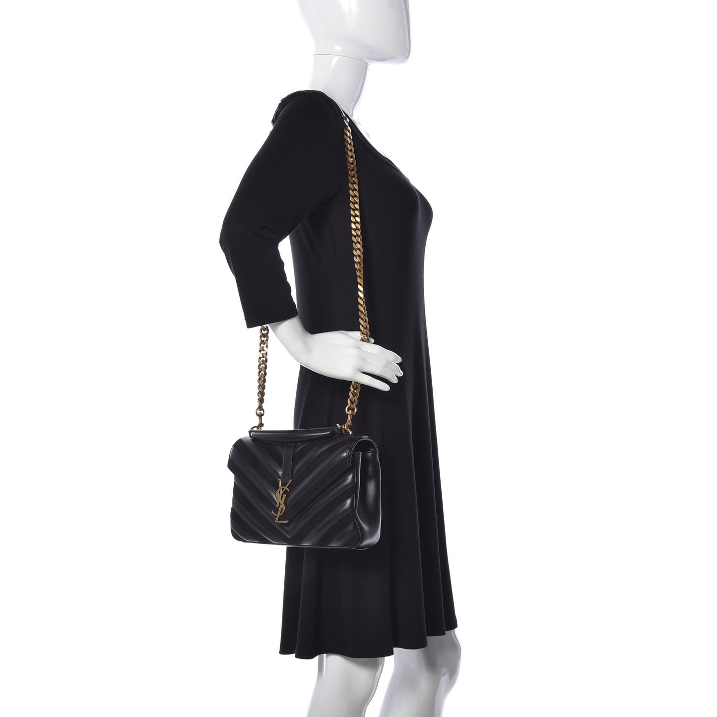 Calfskin Suede Matelasse Chevron Monogram Medium College Bag Black
