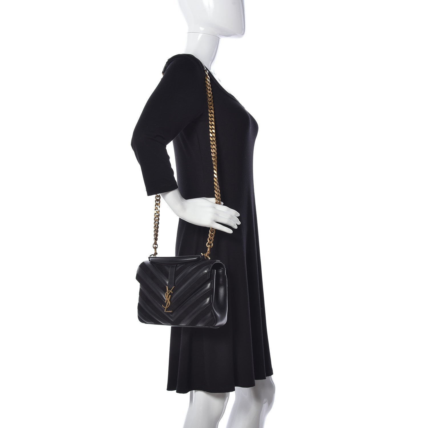 Saint Laurent Calfskin Suede Matelasse Chevron Monogram Medium College Bag Black 2 of 8