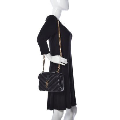 Saint Laurent Calfskin Suede Matelasse Chevron Monogram Medium College Bag Black 2 of 8