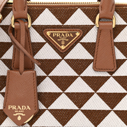 Prada Jacquard Saffiano Triangolo Symbole Embroidered Mini Galleria Double Zip Tote Tabacco Talco 8 of 12