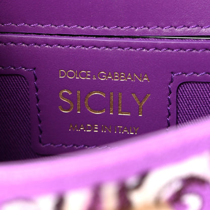 Dolce & Gabbana Canvas Embroidery Majolica Small Sicily Handbag Purple 6 of 9