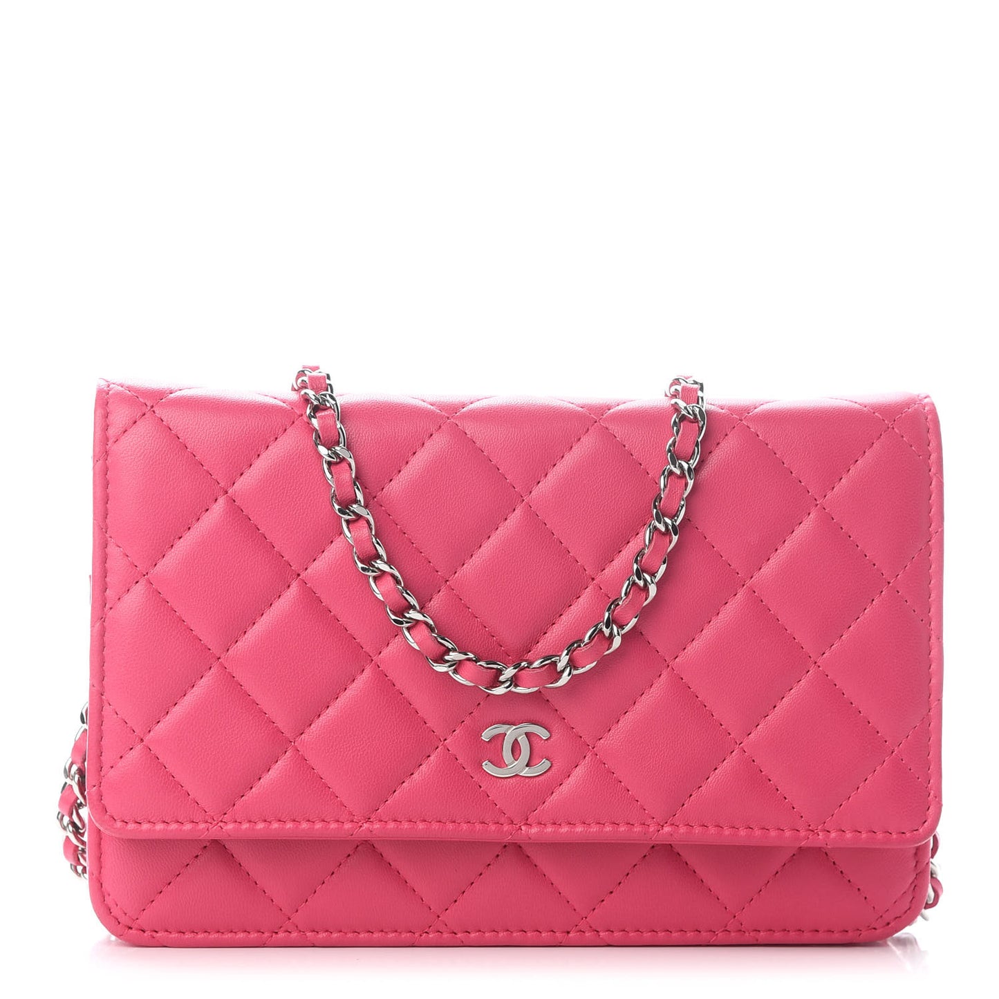 Lambskin Quilted Wallet on Chain WOC Pink