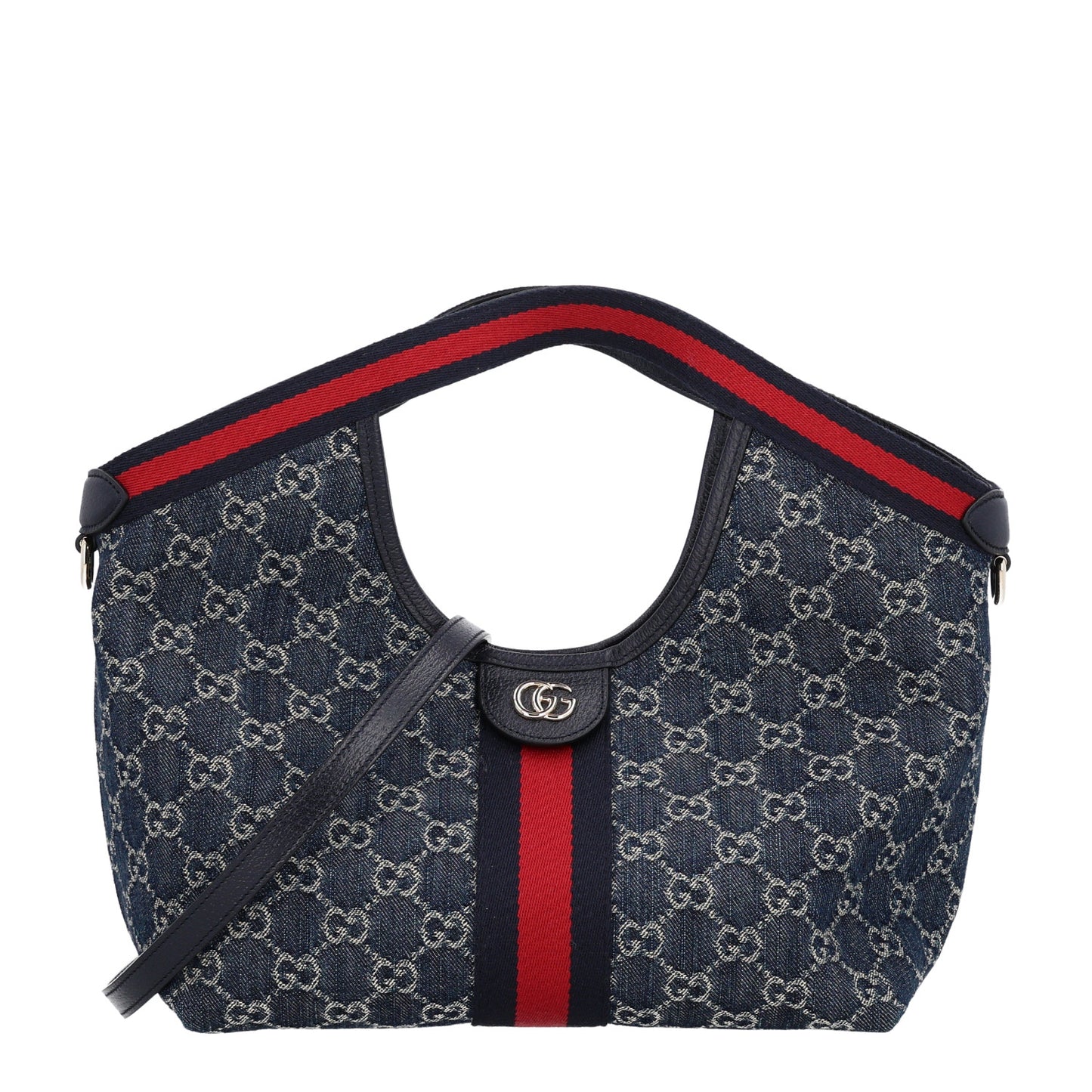 Denim GG Monogram Web Small Giglio Tote Blue White